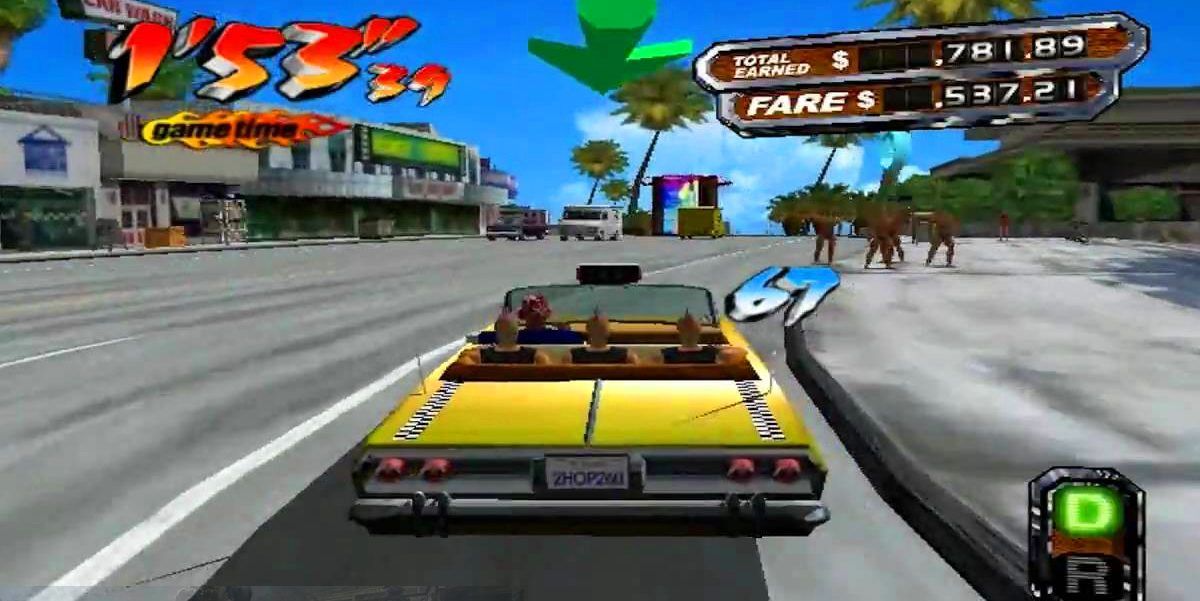 Taxi driving down the street in Crazy Taxi 3