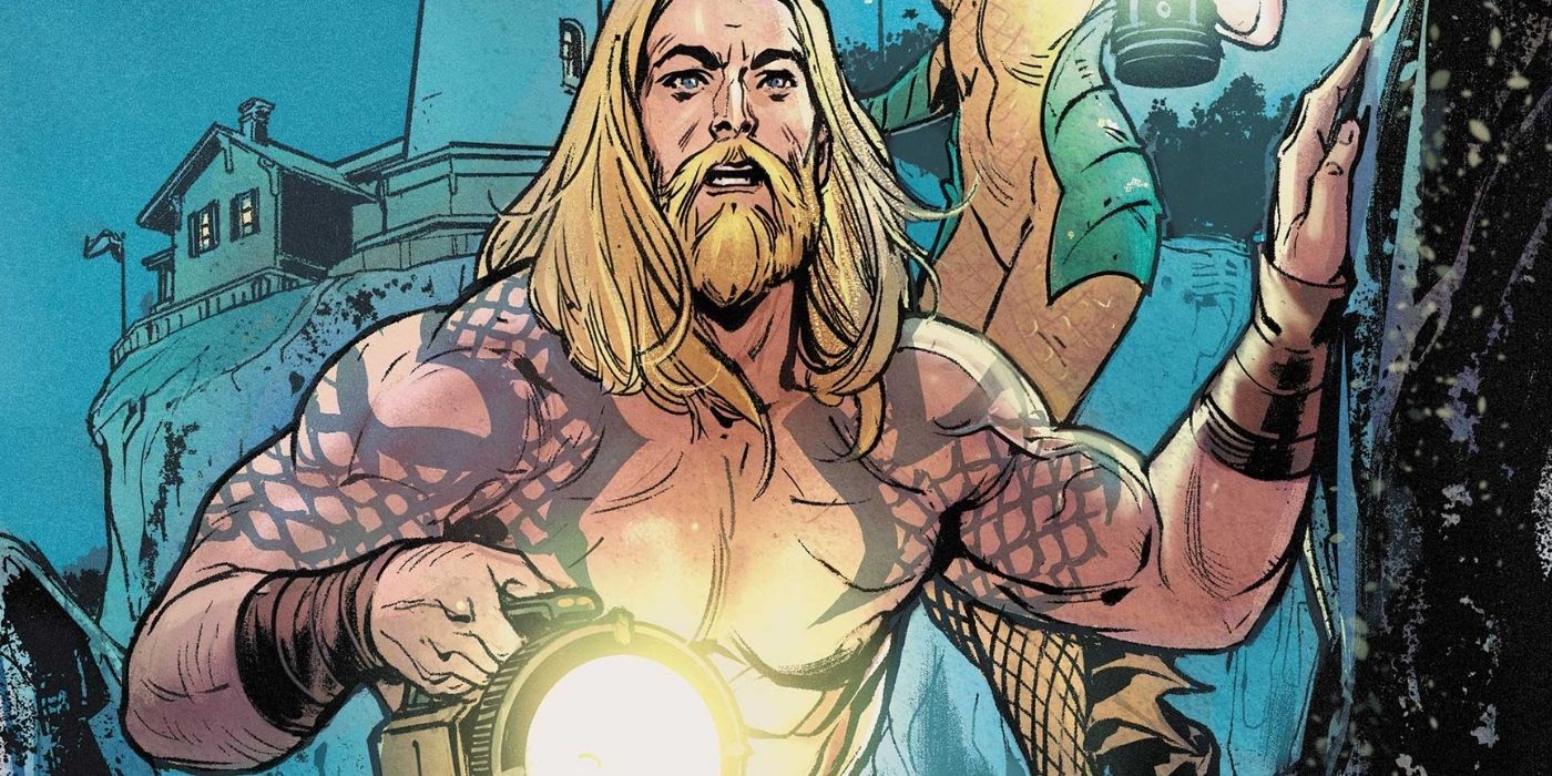 Aquaman with a lamp under the sea
