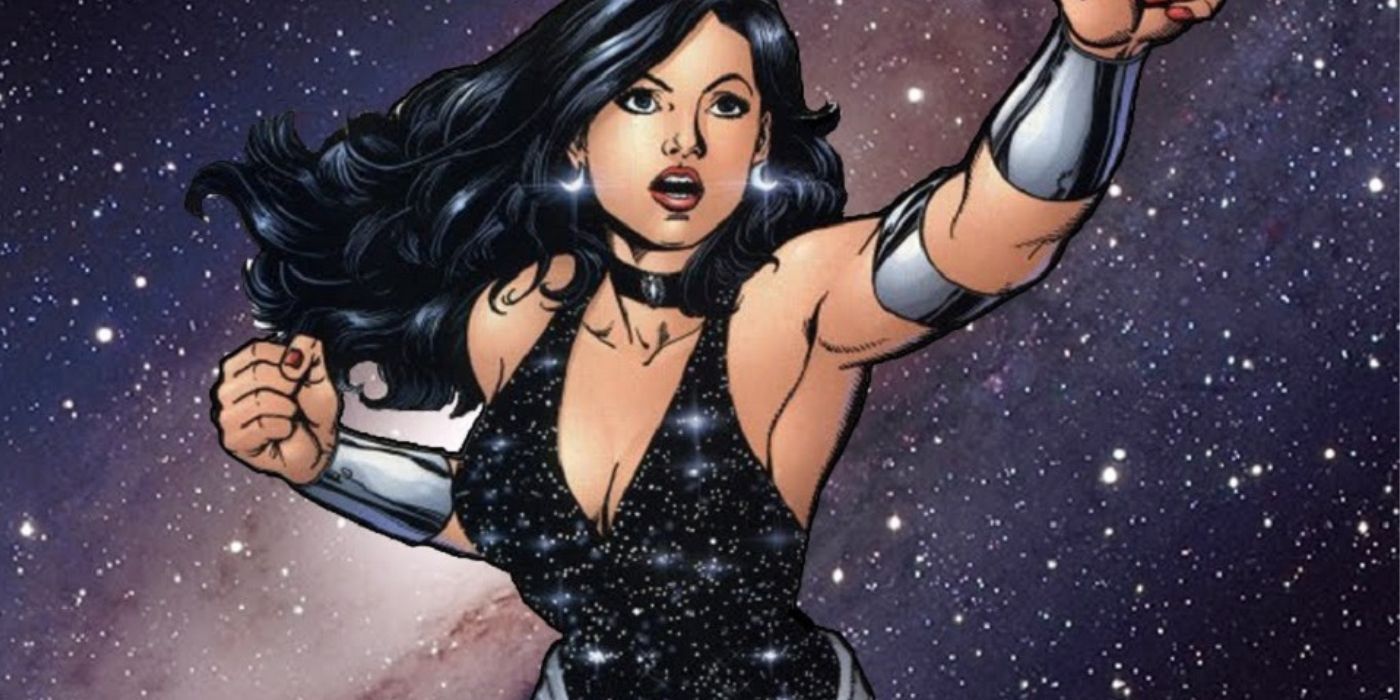 Donna Troy flying against a starry sky in DC comics