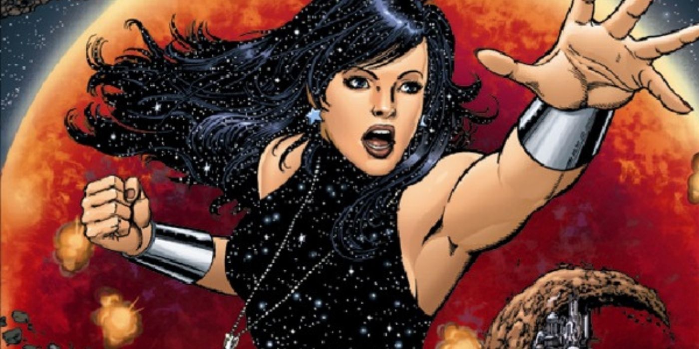 Donna Troy flying in space in the comics