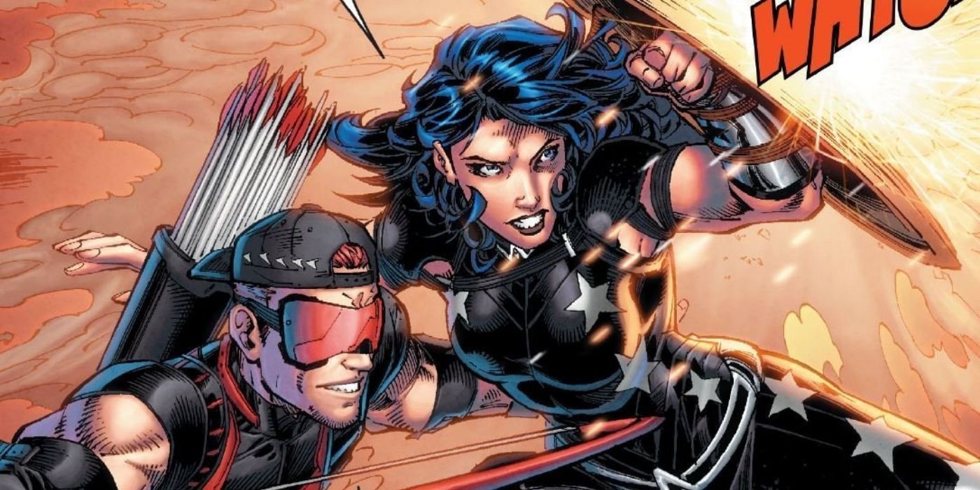 Roy Harper and Donna Troy with their weapons in DC comics