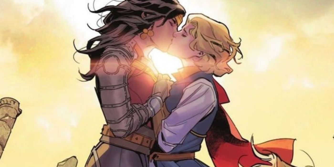 Wonder Woman and Zala-El kissing