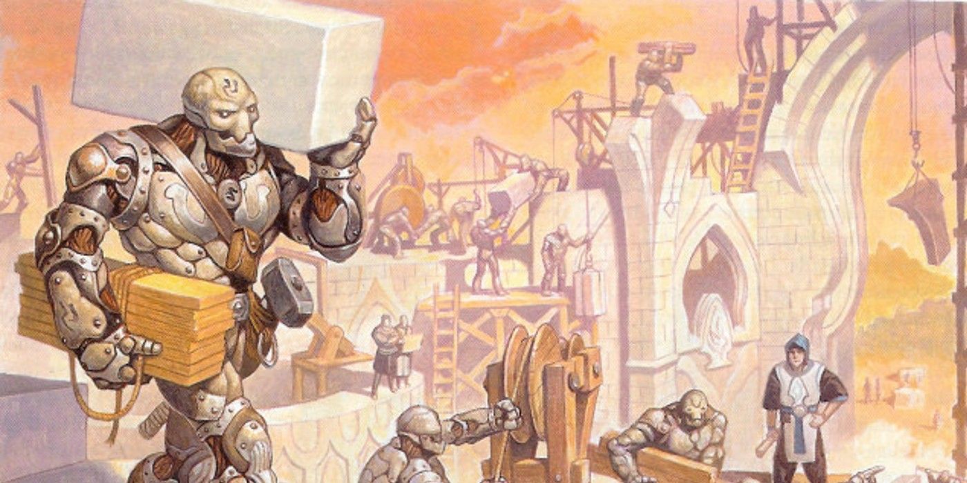 D&D Warforged Overpowered Character Builds & Ideas - Warforged laborers work on a building
