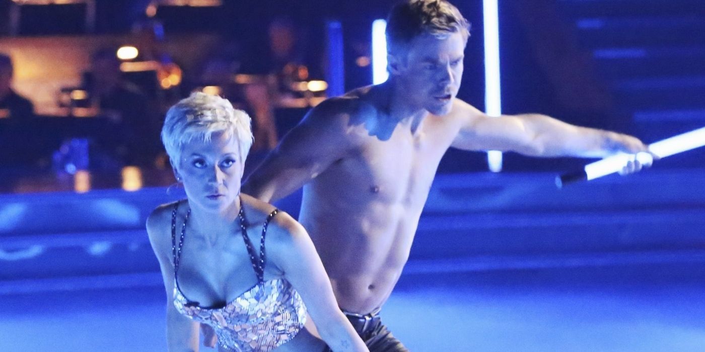 Kellie Prickler and Derek Hough performing on Dacing with the Stars