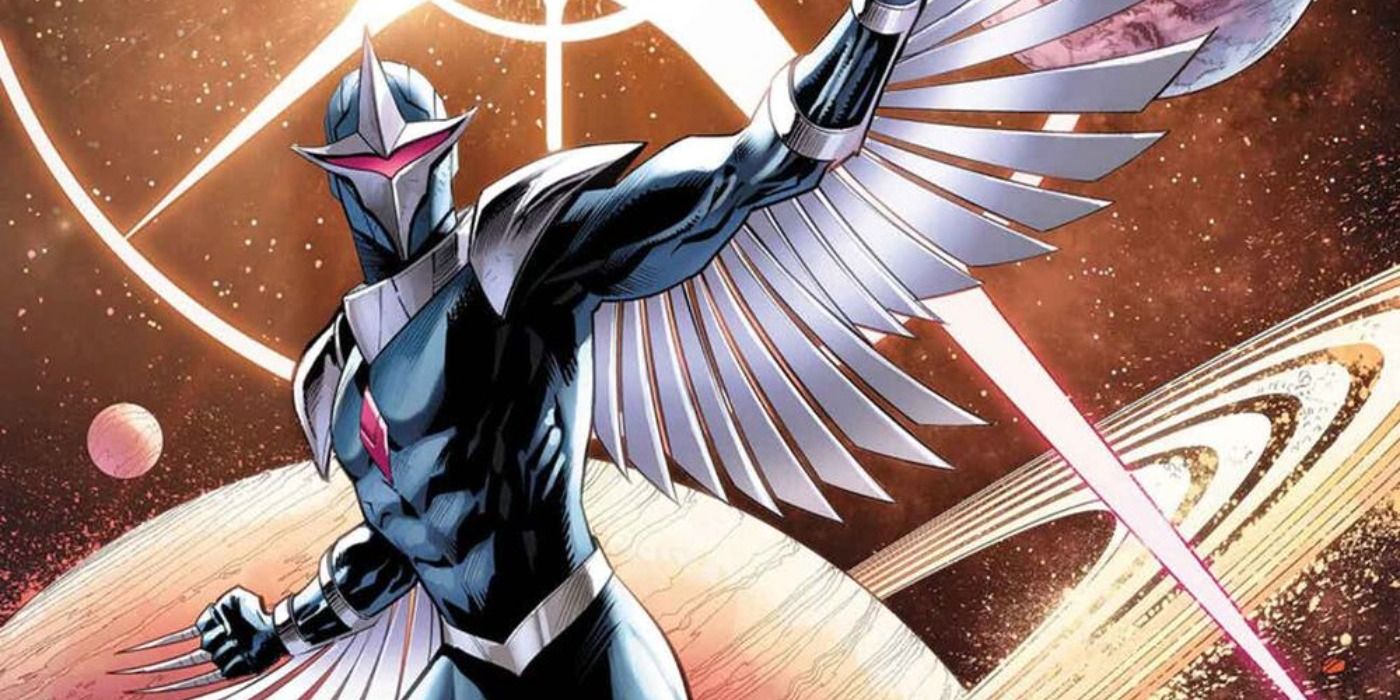 Darkhawk flies in space in Marvel Comics.