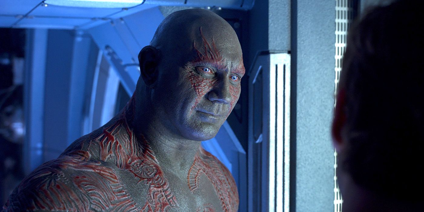 Dave Bautista smiling as Drax in Guardians of the Galaxy