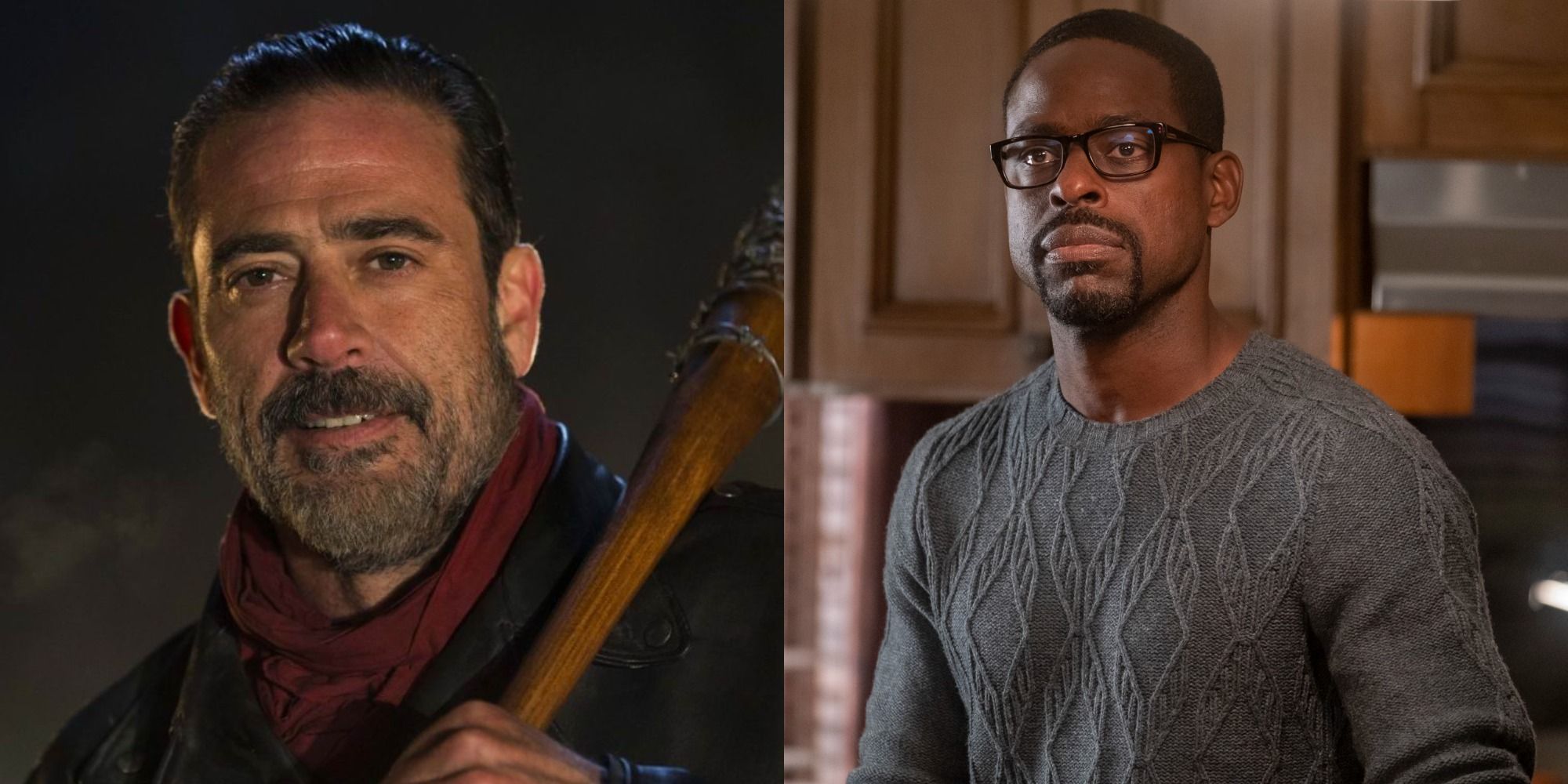 Split image showing Negan in TWD and Randall in This Is Us