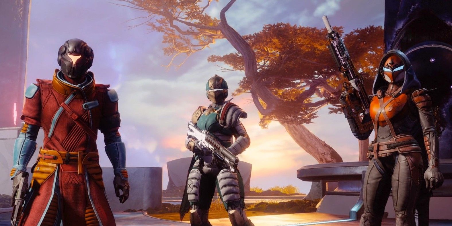 Three characters standing together in Destiny 2