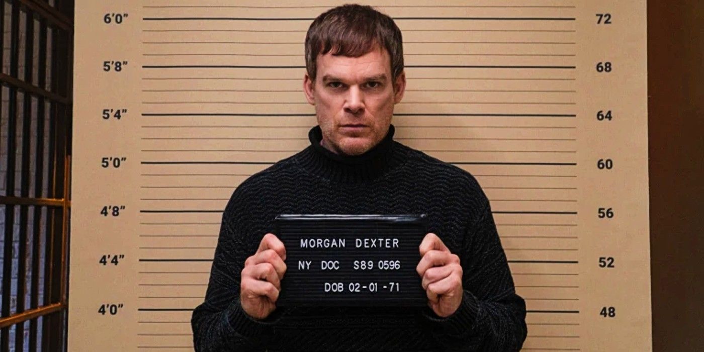 Dexter Morgan posing for a mugshot in Dexter: New Blood