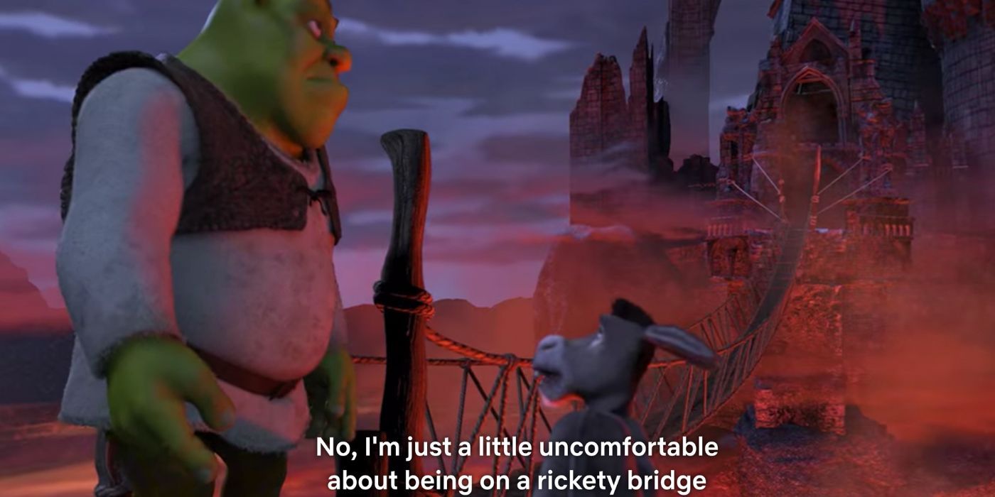 Donkey and Shrek nervous about the bridge on Shrek