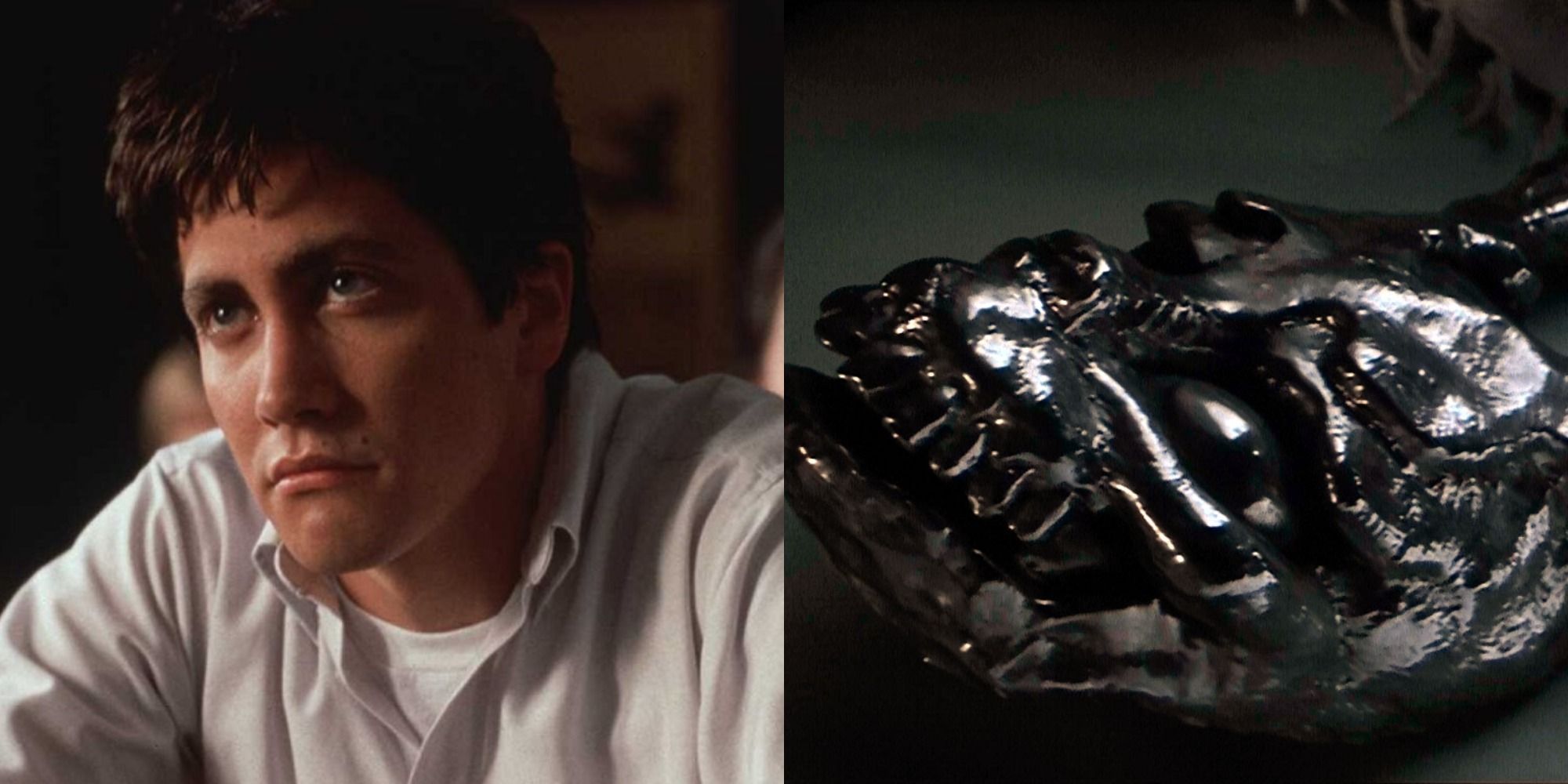 Split image of Jake Gyllenhaal and Frank's mask on Donnie Darko