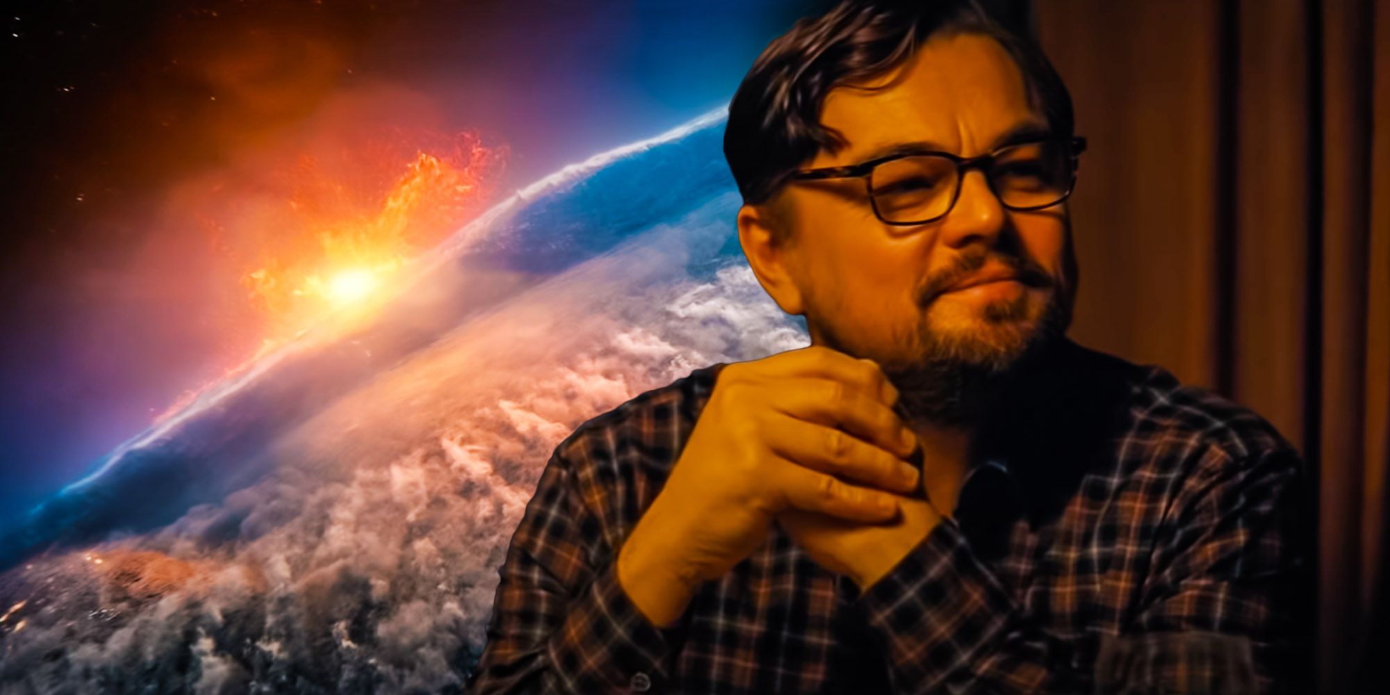 Don't Look Up comet impacting Earth, Leo at the dinner table with folded hands