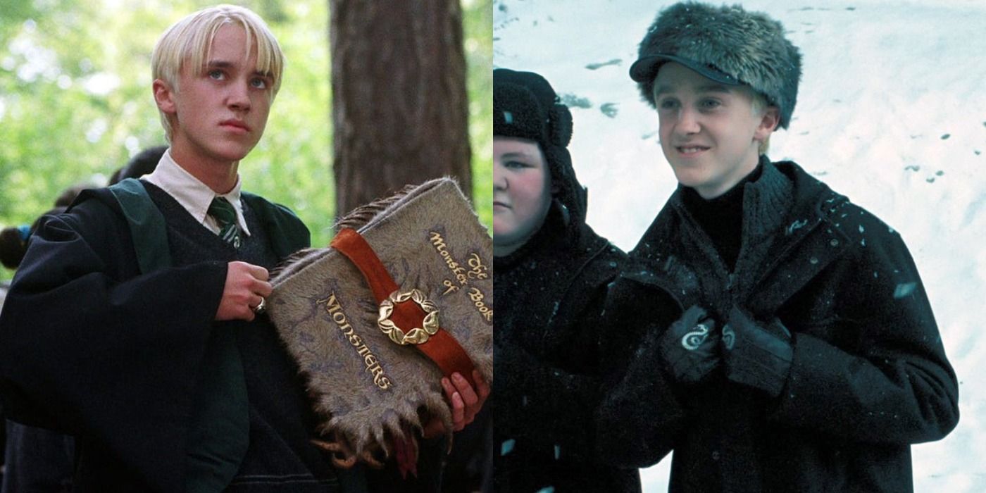 Draco Malfoy standing with a book/ Draco Malfoy standing in the snow