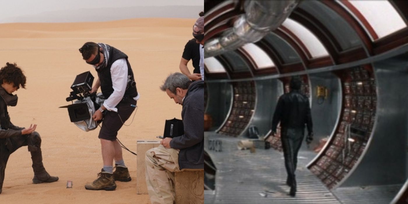 Split image of Denis Vlleneuve filming Dune and Solaris