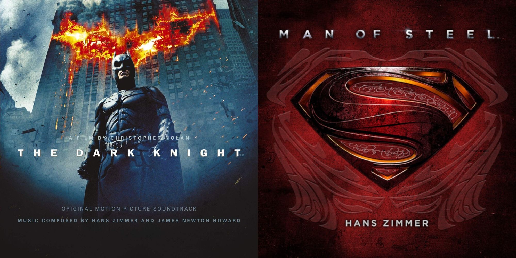 The covers to the scores for The Dark Knight and Man of Steel