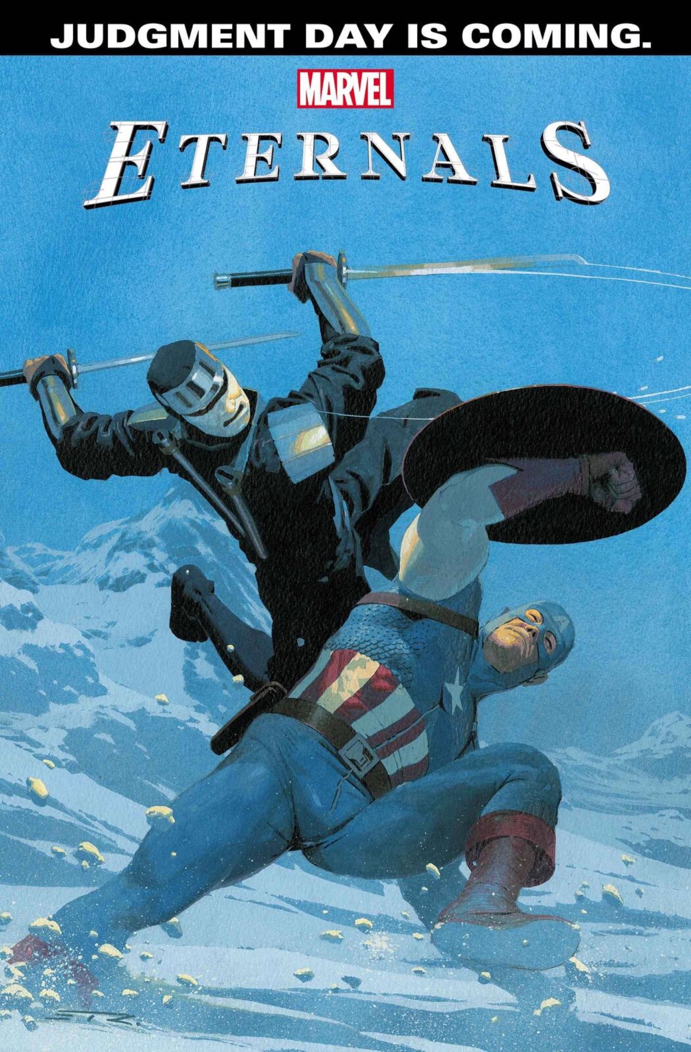 Eternals 11 cover, showing Kingo fighting Captain America