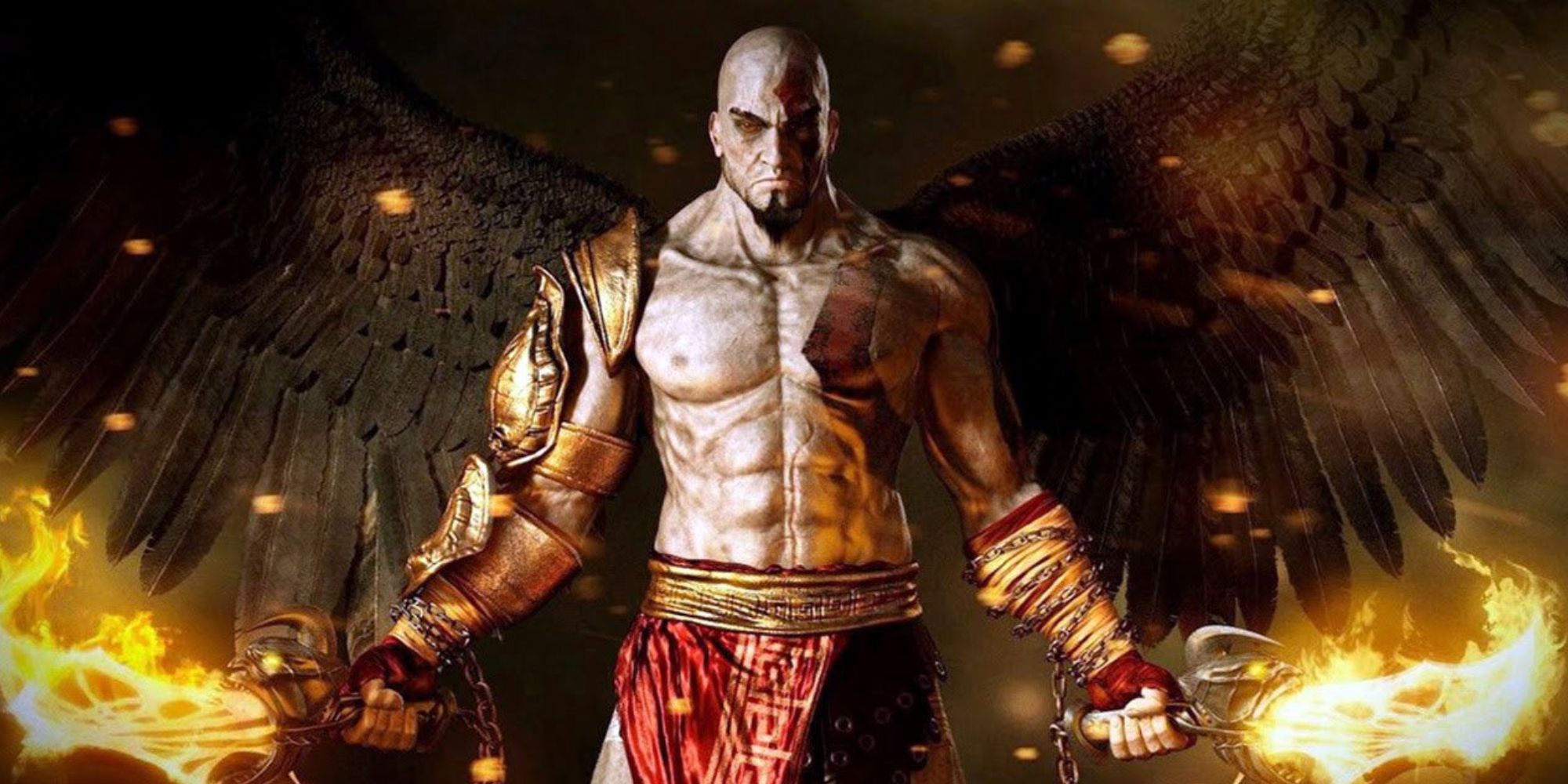 Kratos wields the Blades of Olympus in God of War