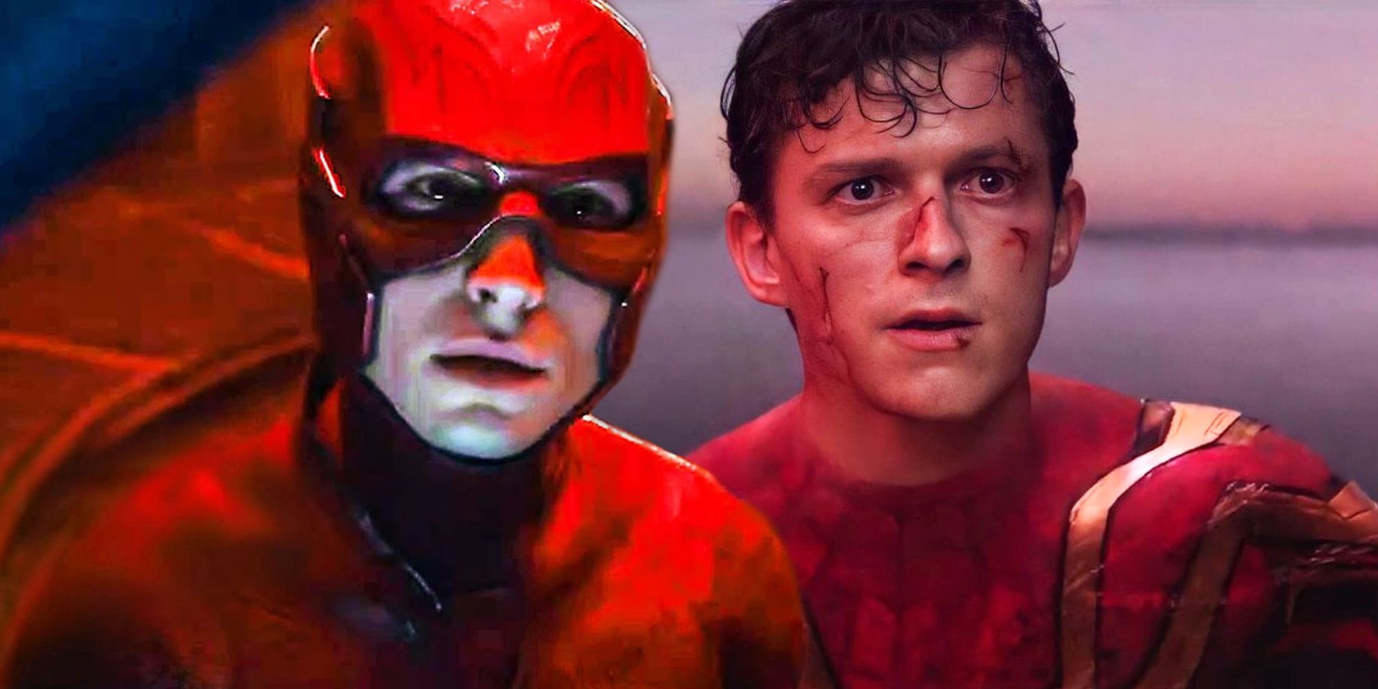 Ezra Miller in The Flash and Tom Holland in Spider-Man No Way Home
