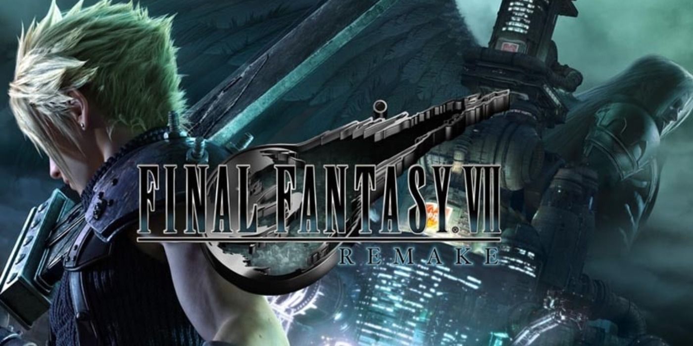 Promo art for FF7R featuring Cloud with his Buster Sword and Sephiroth ominously in the background