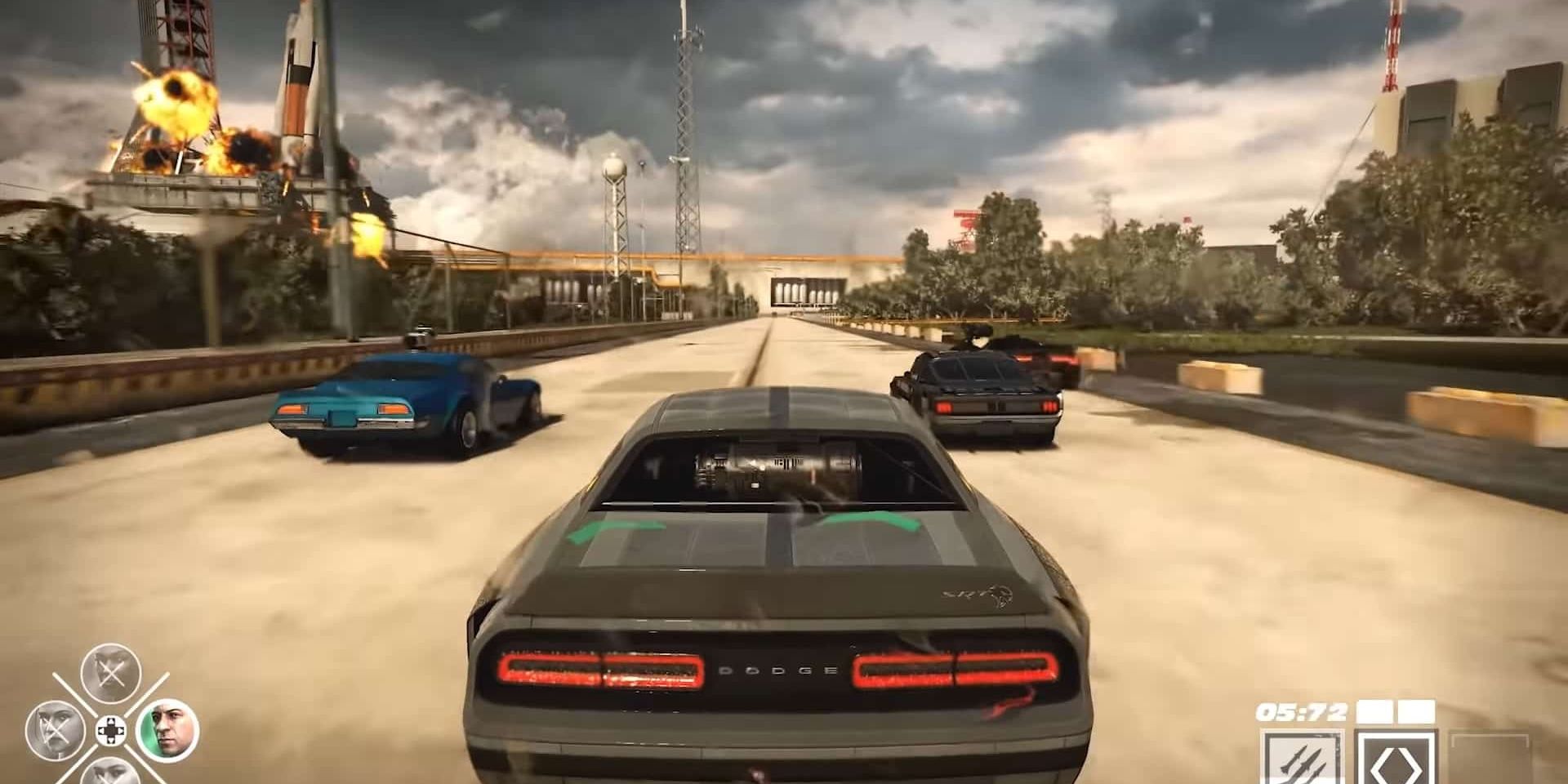 Fast & Furious Crossroads screenshot with rocket exploding.