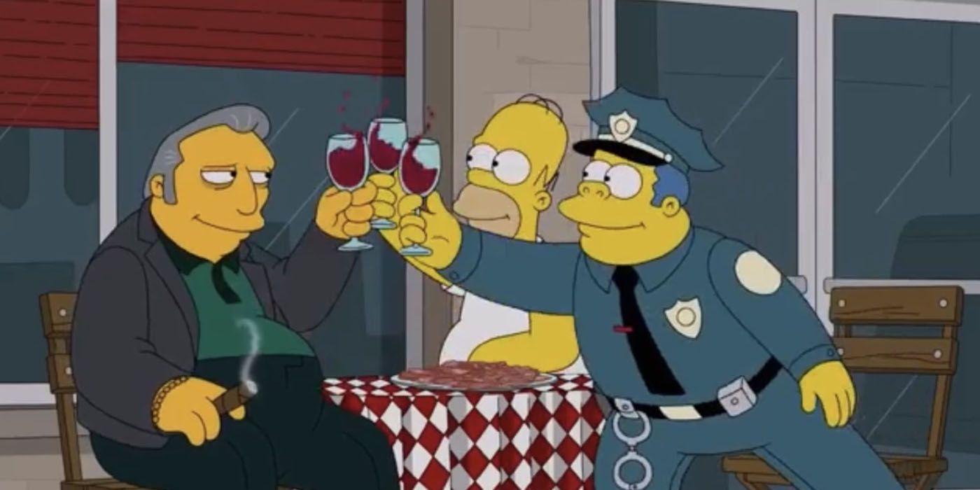 Fat Tony, Homer et le chef Wiggum portent un verre dans Les Simpson