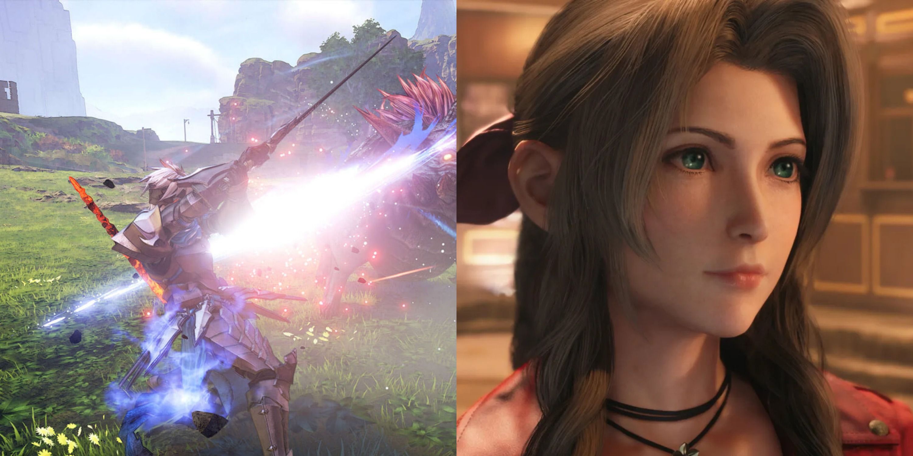 Featured image of combat from Tales of Arise and Aerith from Final Fantasy 7 Remake