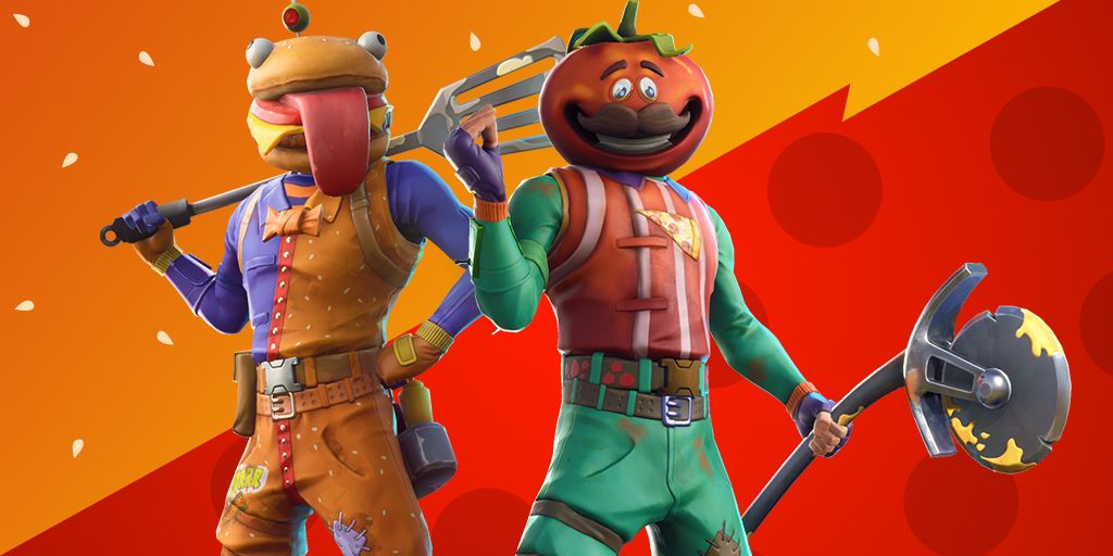 Two characters with food-shaped heads in Fortnite