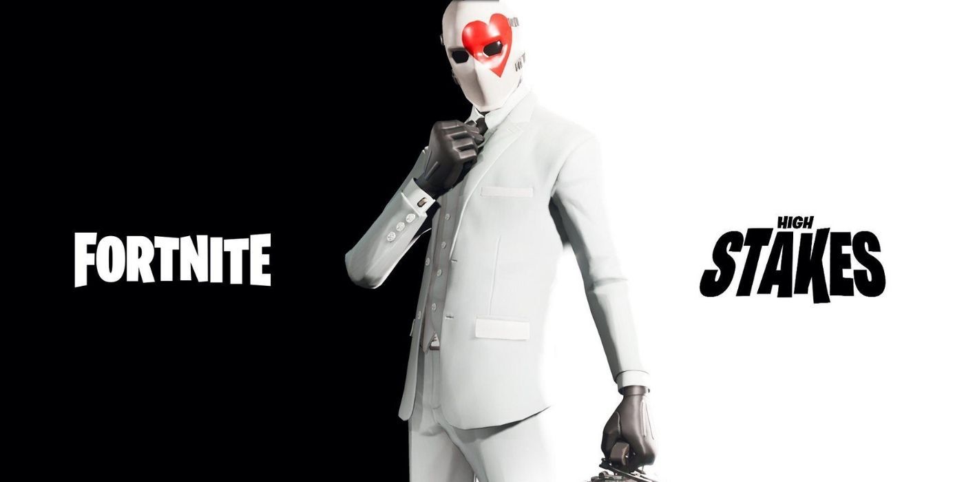 Artwork for Fortnite's High Stakes showing a man in a white suit