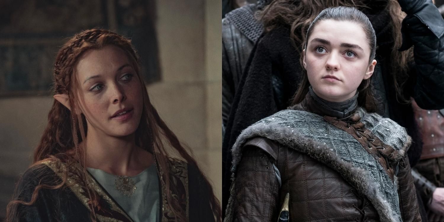 Francesca in The Witcher and Arya Stark in Game of Thrones, both with their heads cocked