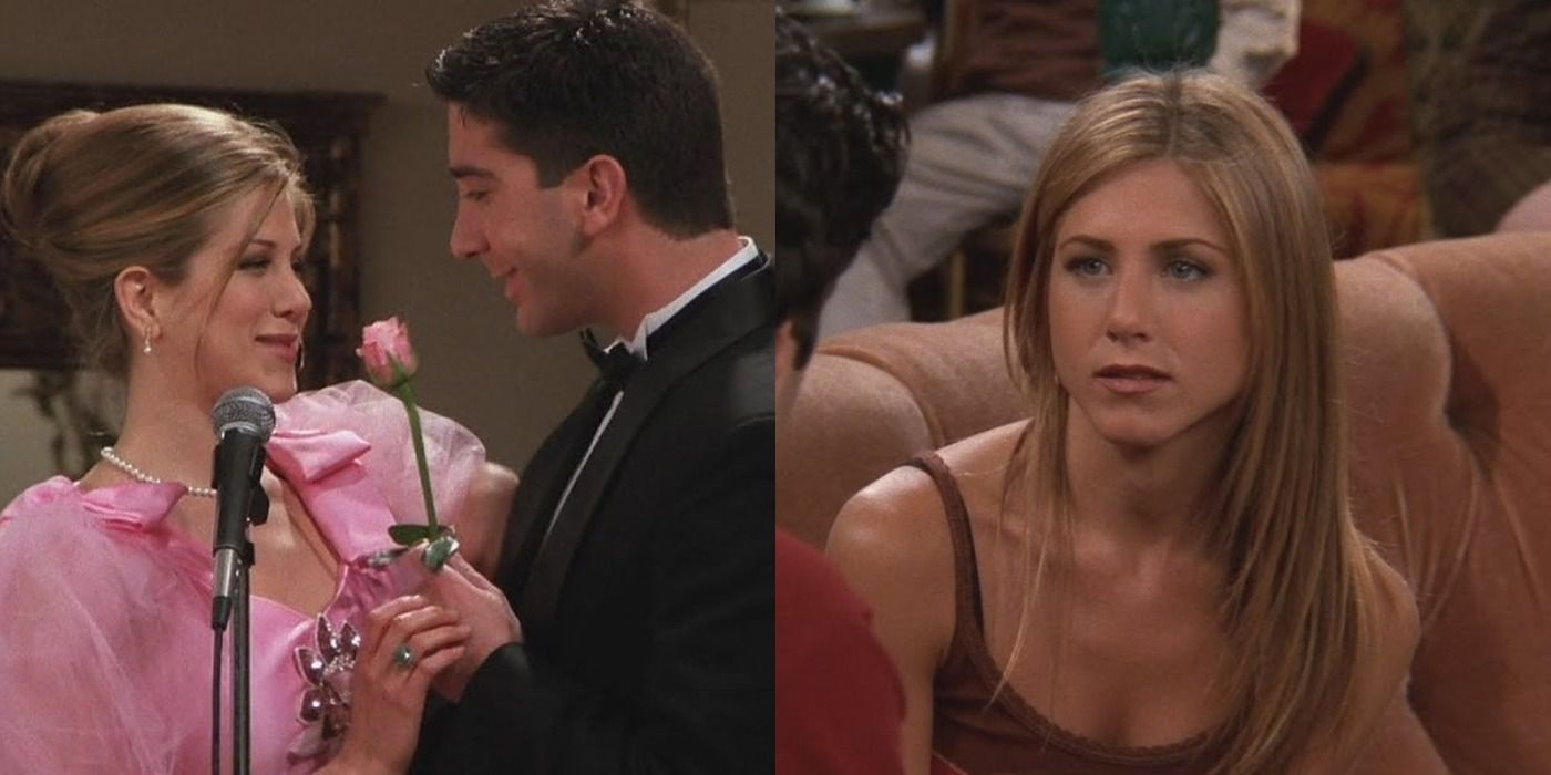 Two side by side images of Rachel from Friends.