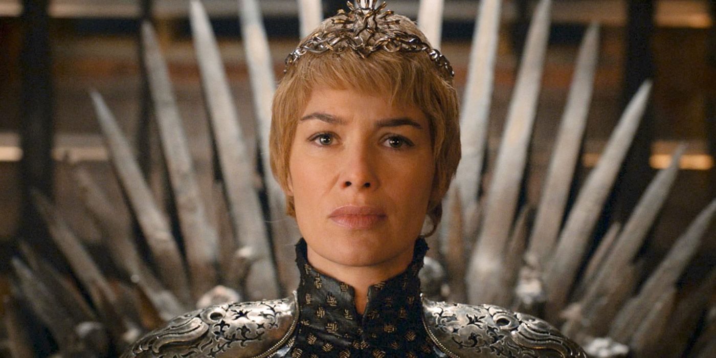 Cersei Lannister sitting on the Iron Throne from Game of Thrones