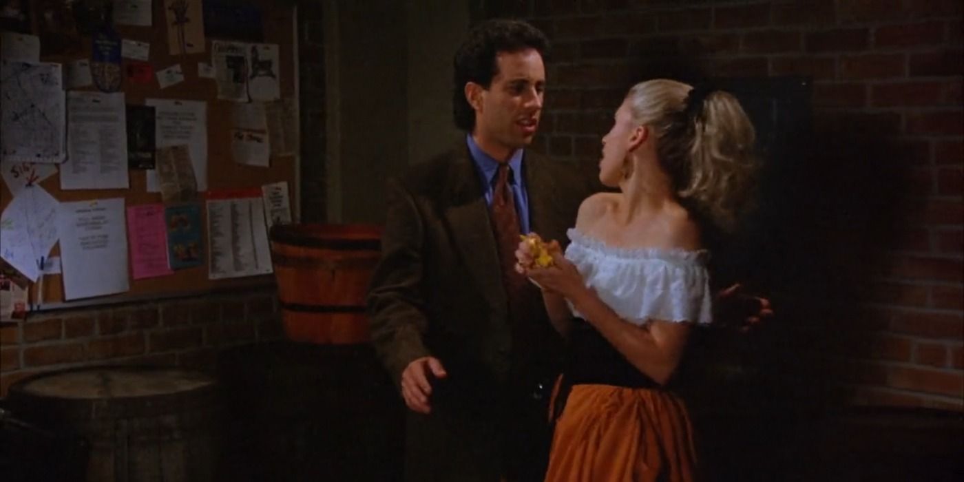 Jerry moves forward to hug Gennice backstage in Seinfeld