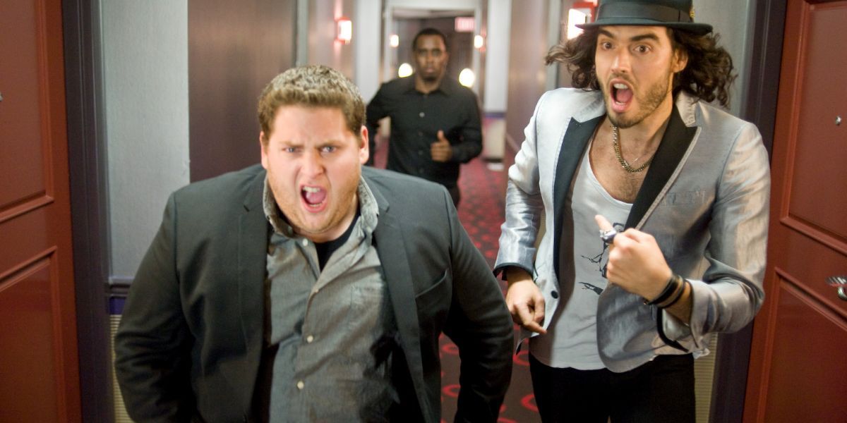 Get him to The greek its kubrickian. Jonah hill and russell brand run down hallway
