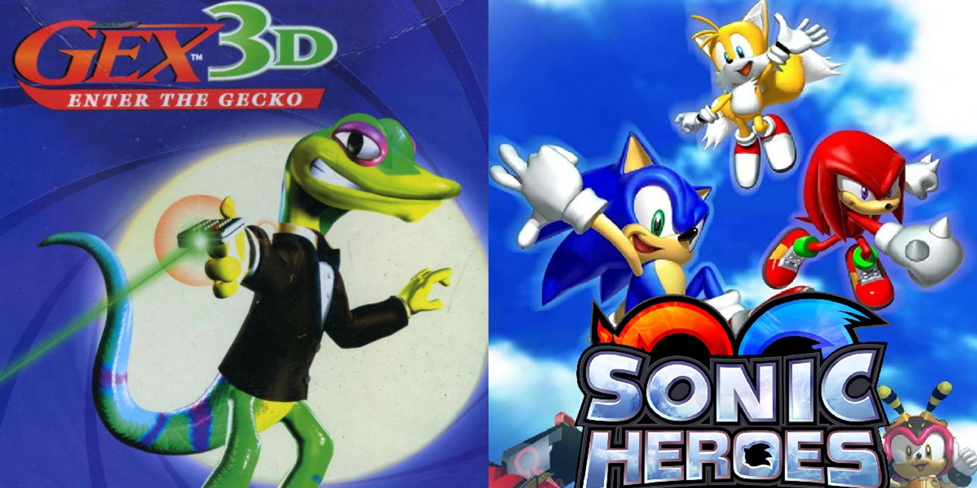 Split image showing covers for Gex Enter The Gecko and Sonic Heroes