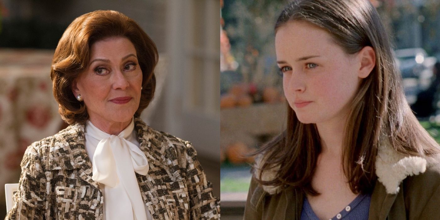 Split image of Emily and Rory on Gilmore Girls