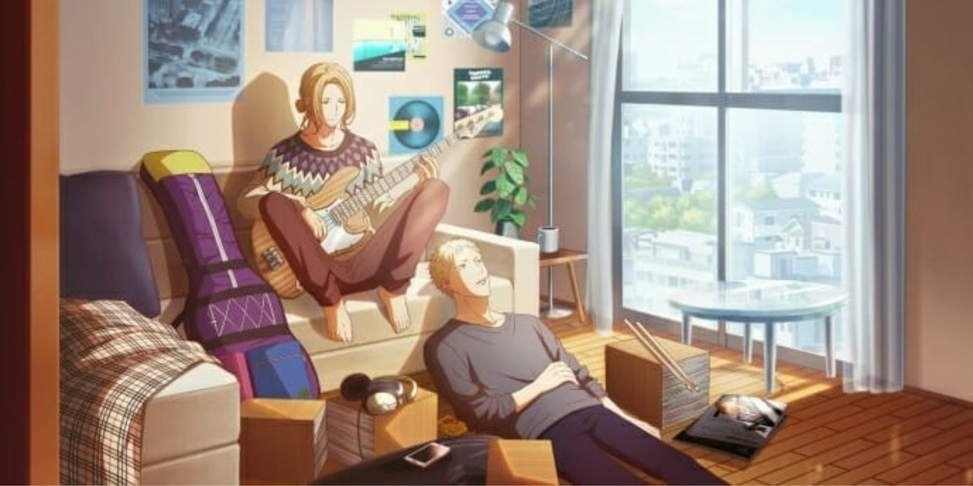Two men in a living room in the 2020 anime movie Given