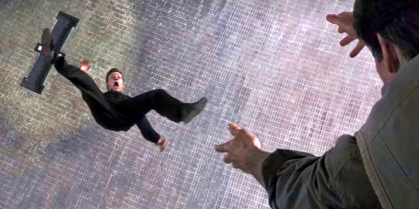 Sean Bean as Agent 006 falling to his death in GoldenEye