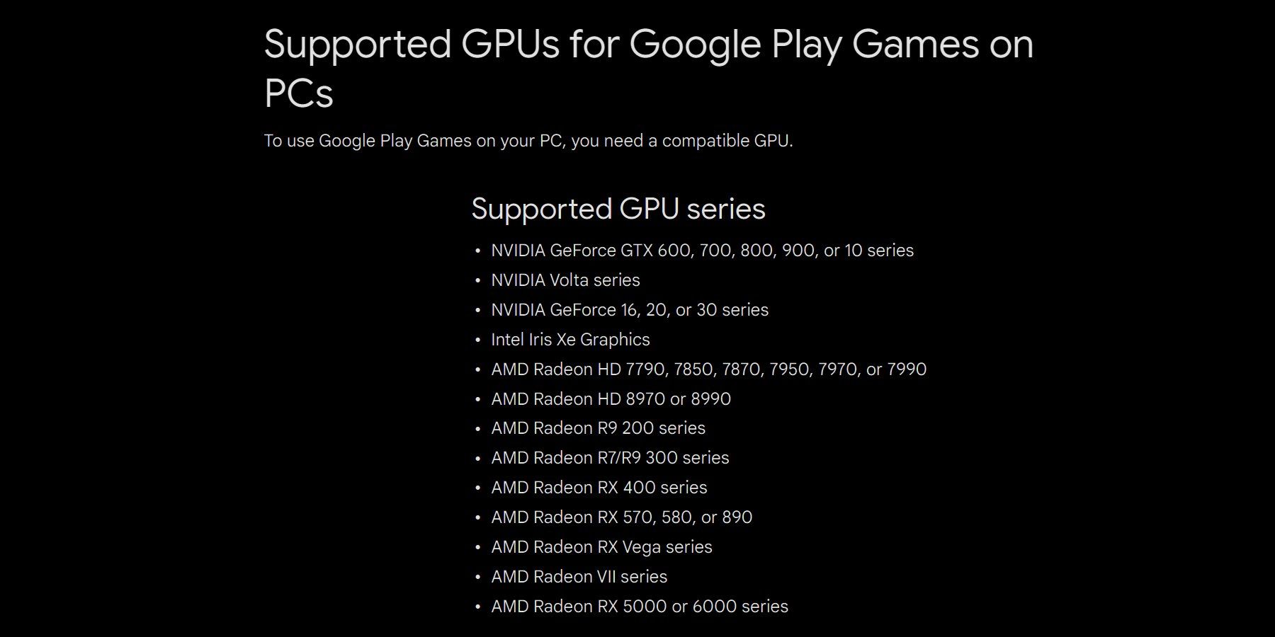 Google Play Games on PC graphics requirements.