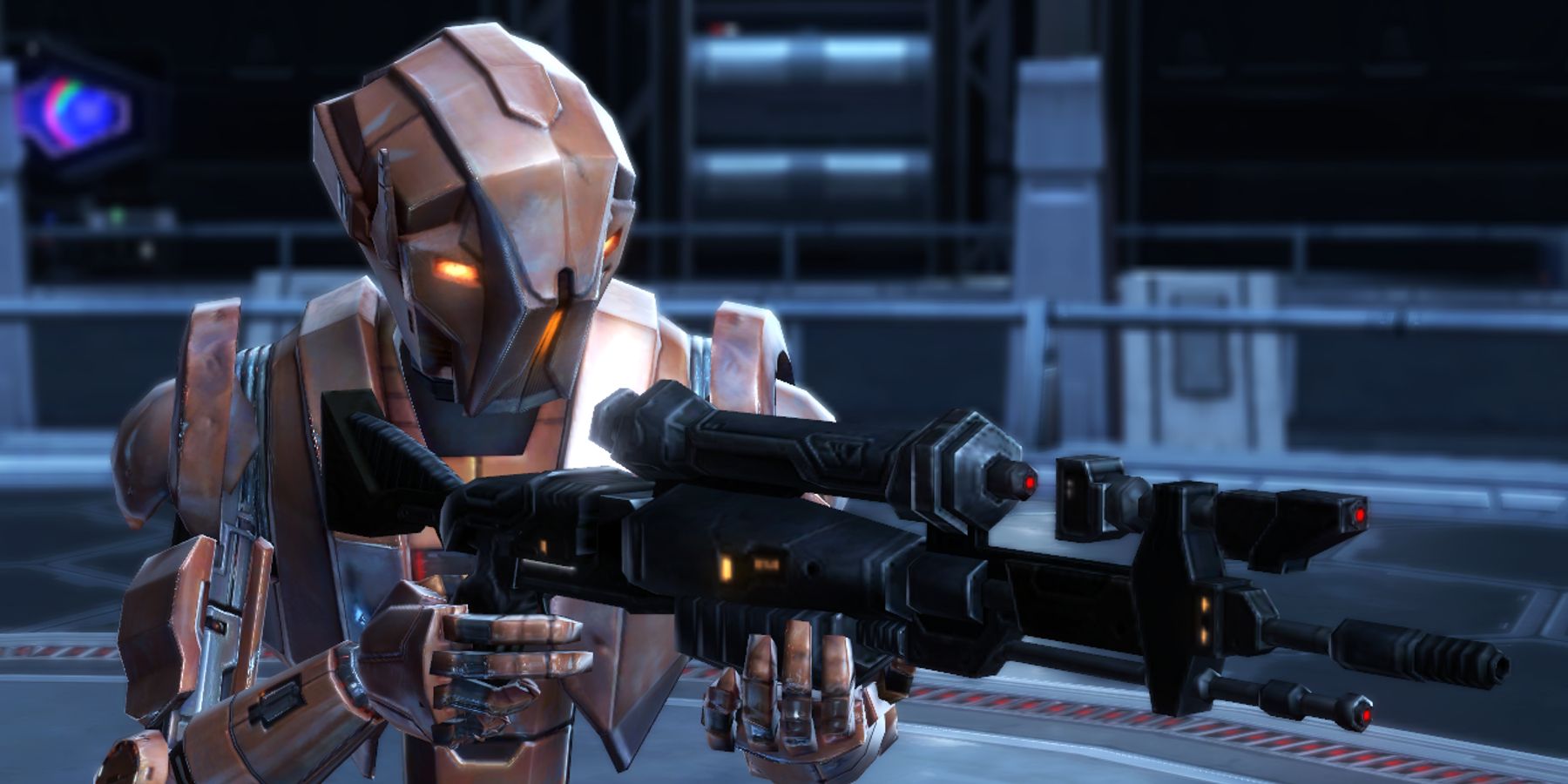 HK-47 aiming his blaster rifle in Star Wars Knights Of The Old Republic