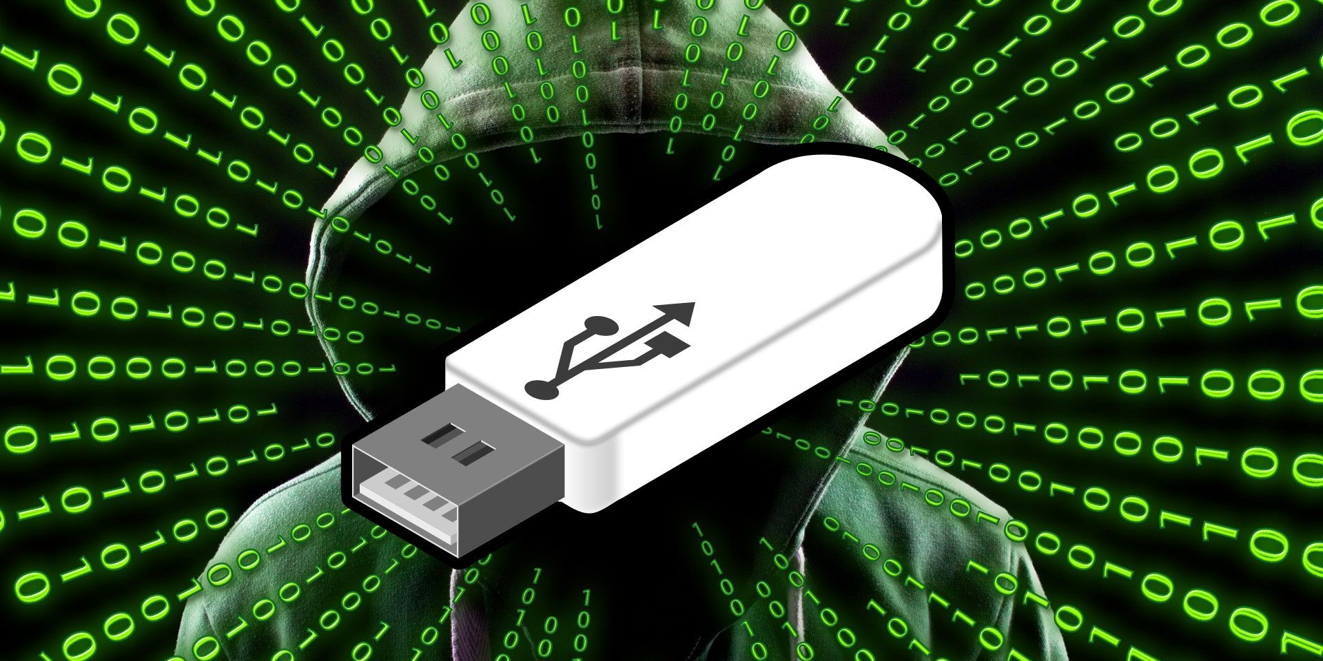 Hacker with USB flash drive