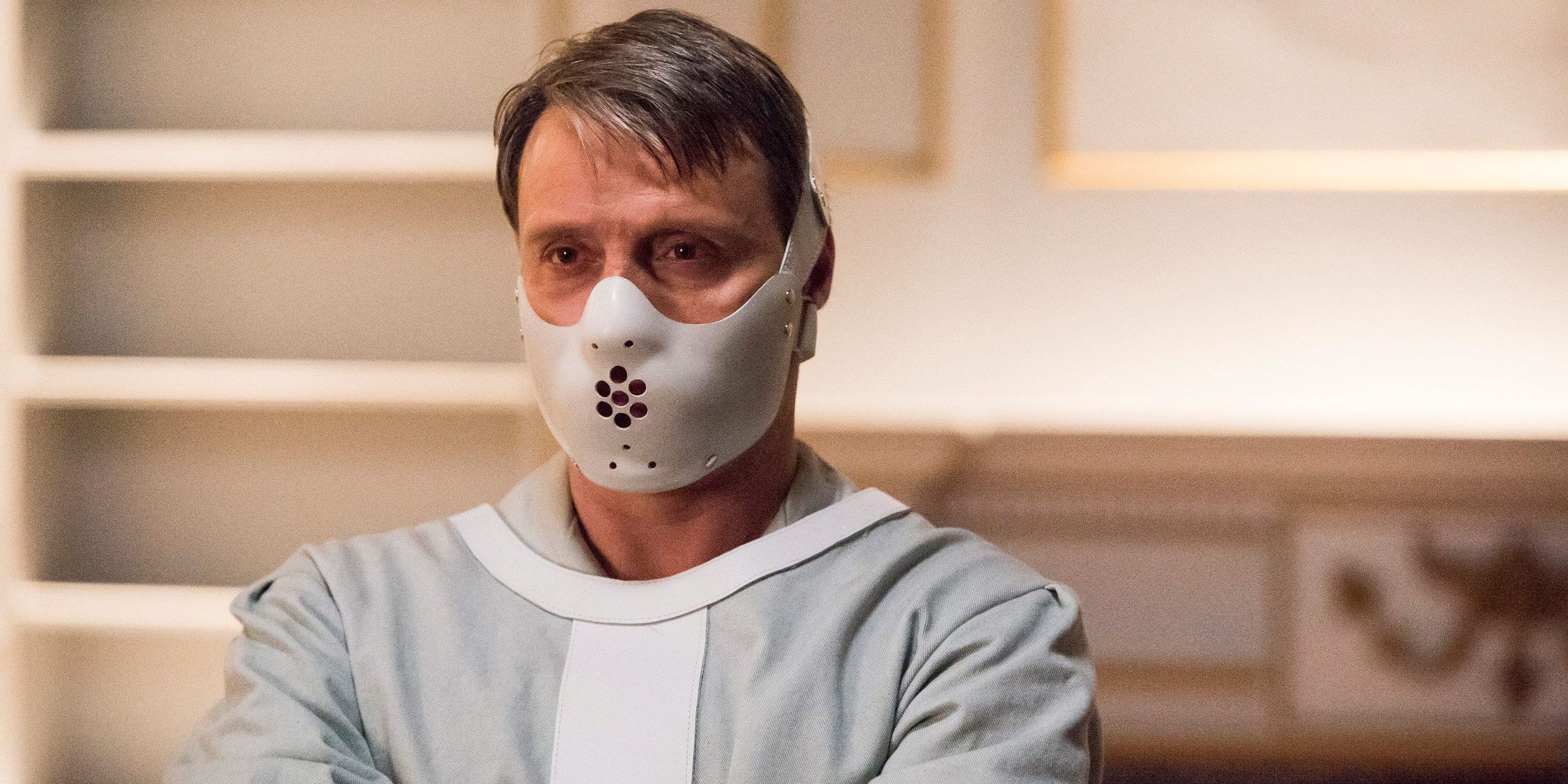 Hannibal in a face muzzle in season 4 of Hannibal