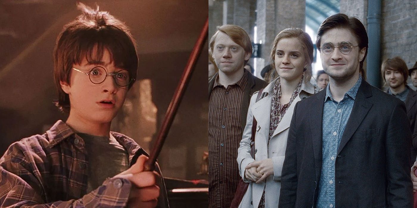 Harry in Philosopher's Stone and the trio in Deathly Hallows Part 2's epilogue