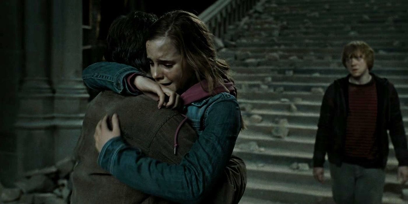 Hermione hugs Harry goodbye in Harry Potter