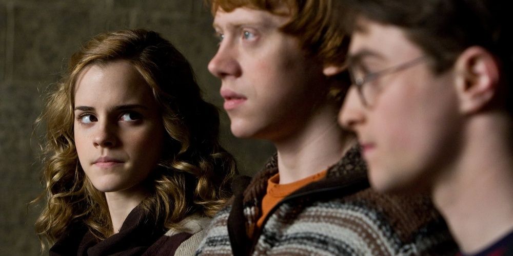 Hermione looks at Ron talking in Harry Potter and the Half-Blood Prince