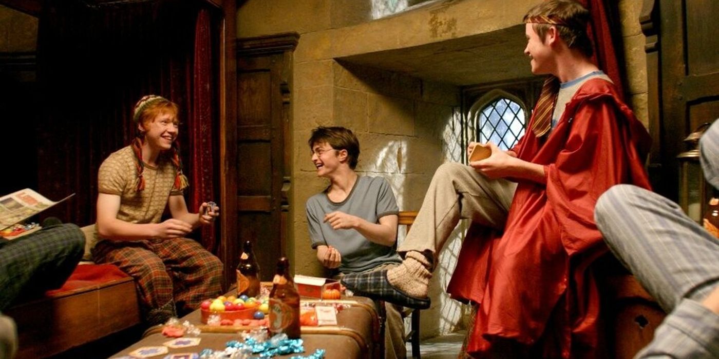 Ron, Harry, and Seamus in the Gryffindor dormitory in Harry Potter