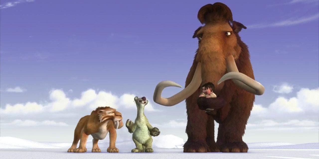 Manny, Sid, and Diego walking on ice in Ice Age.