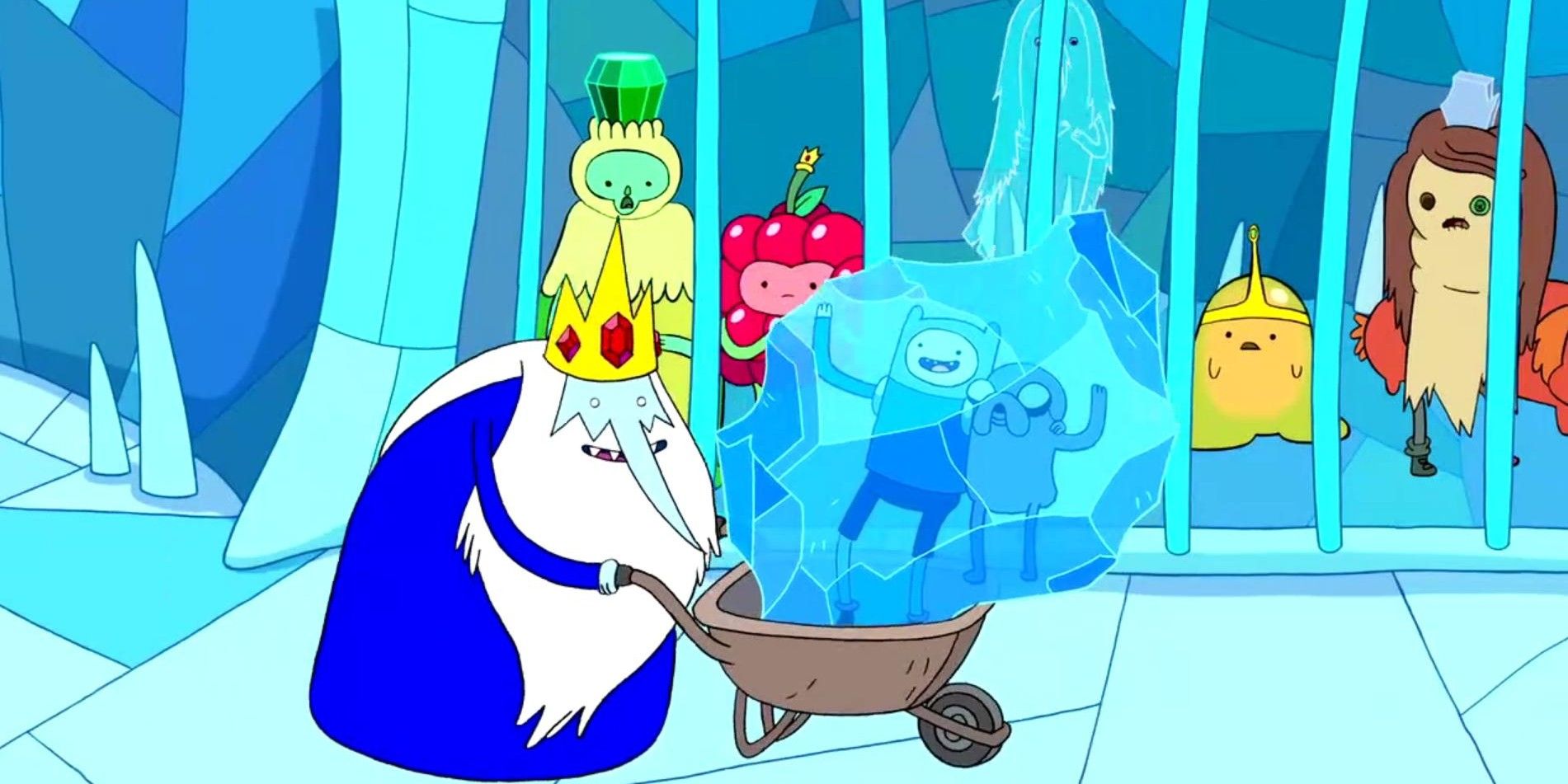 Ice King hauls froze Finn and Jake in Adventure Time