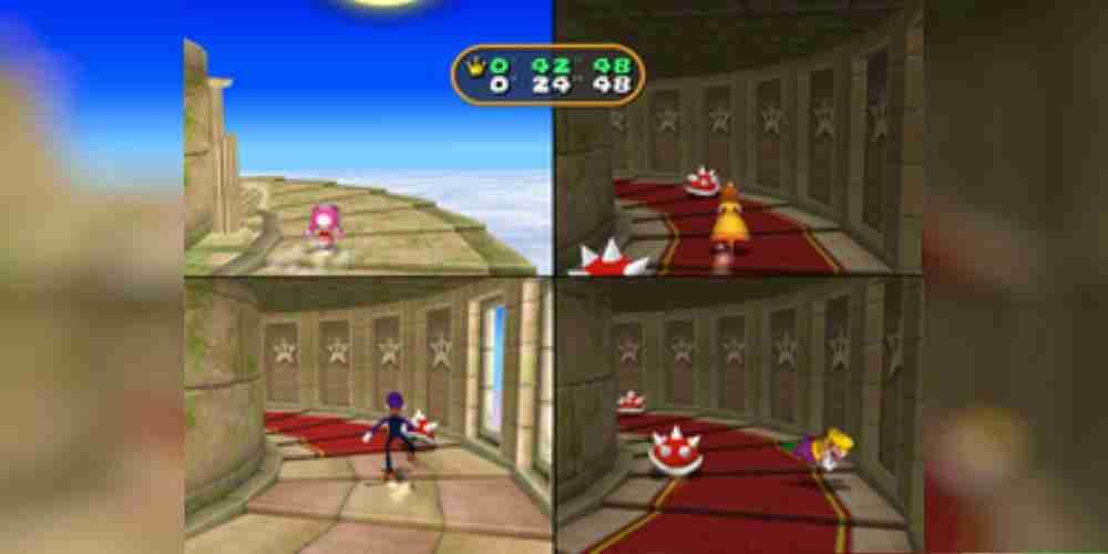 Toadette, Daisy, Waluigi, and Wario playing Fun Run in Mario Party 7