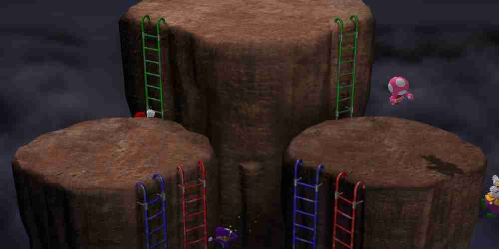 Players are climbing to reach the top of King of the Thrill in Mario Party 8.
