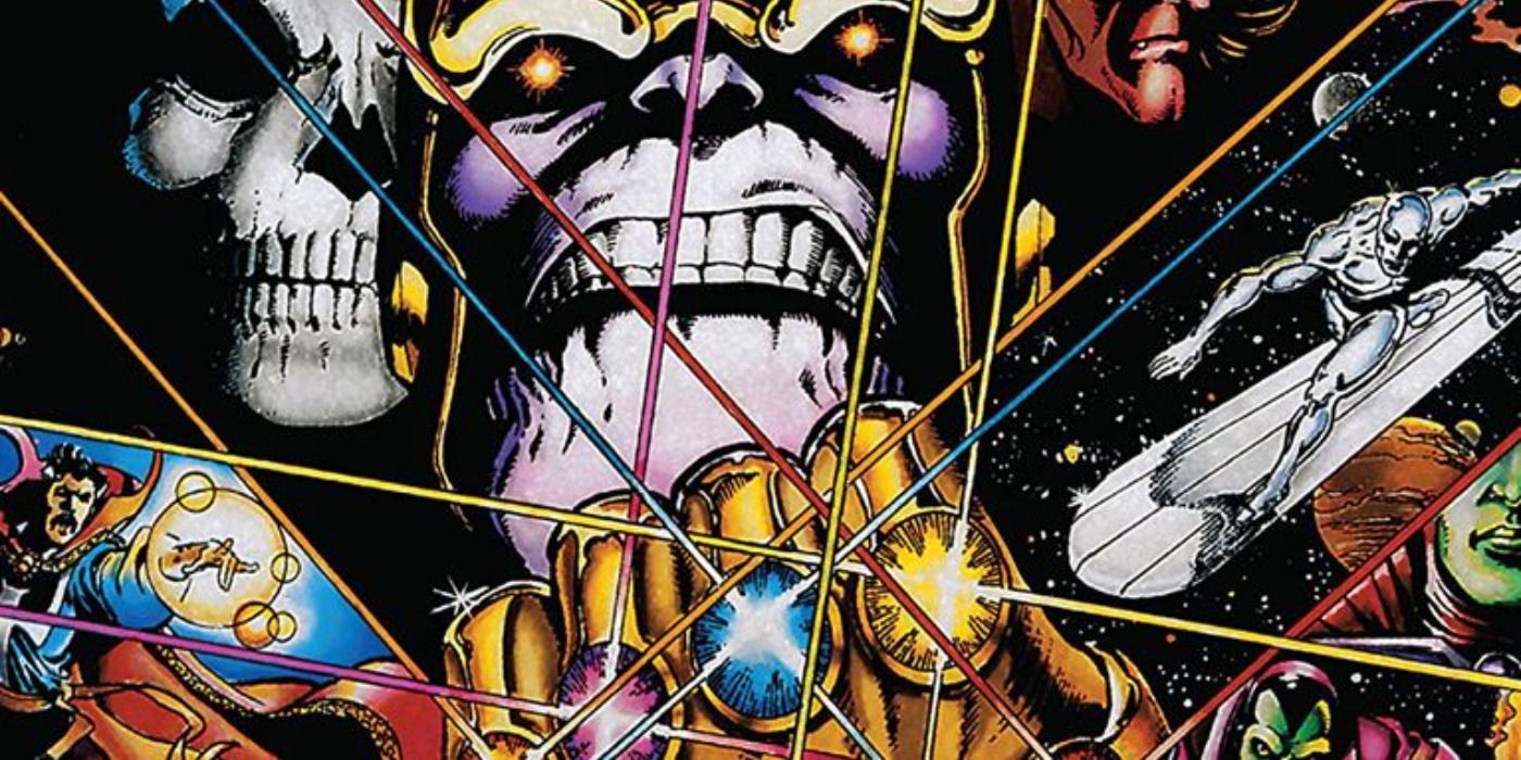 Thanos wielding the Infinity Gauntlet with all six gems